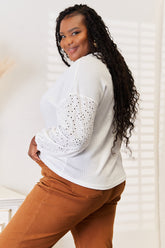 Elegant Eyelet Dropped Shoulder Round Neck Blouse for Versatile Styling